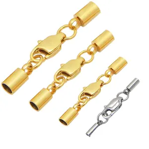1.3 /1.6 /2.2 /2.6mm Gold and Silver Tone Stainless Steel Cylinder Necklace Cord End Caps With Lobster Claw Clasp