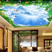 Papel Tapiz Fotográfico 3D Personalizado, Mural de Techo con Diseño de Cielo Azul y Nubes Blancas para Sala de Estar, Dormitorio, Decoración de Pared