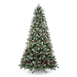 Árbol de Navidad Artificial Kf de 8 pies, de PVC, con Frutos Rojos y Decoración de Piñas, para Exteriores y Fiestas, Personalizable - Product Image 1