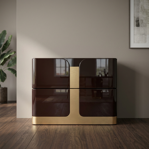 Durable Mahogany Nightstand Walnut Veneer Brass Accent Modern Design Bedroom Home Hotel Furniture Wooden Living Room Home Office - Product Image 4