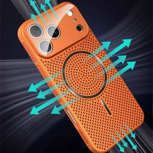 iPhone 17 Pro Max Magnetic <b>Phone</b> Case Orange Breathable Heat Dissipating Protective Cover with Magnetic <b>Ring</b> <b>Holder</b> - Product Image 2