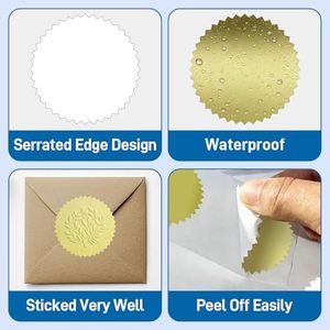 Round Blank Gold Foil Embosser Seal Stickers Roll Count Metallic Embossed Self Adhesive Dots For <b>Gift</b> <b>Envelope</b> Packaging - Product Image 3