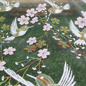 Venta al por mayor de malla bordada de colores flor de ciruelo pájaro bordado nupcial tela de malla de encaje MF85 - Product Image 6