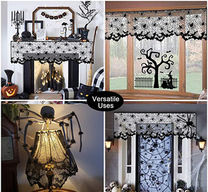 Decorazione della <span class=keywords><strong>tavola</strong></span> di <span class=keywords><strong>Halloween</strong></span> tovaglia di pizzo nero con motivo ragnatela elegante decorazione da pranzo per feste a tema Horror gotico - Product Image 3