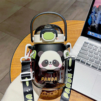 Botella de Agua Infantil de Gran Capacidad con Diseño de Panda, 820 ml, Tapa Elástica y Pajita