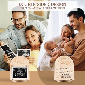 Bằng Gỗ Mới Bé Quét Khung Ảnh Hai Mặt Thiết Kế Giới Tính Tiết Lộ Món Quà Ý Tưởng Bé Siêu Âm Hình Ảnh Khung Trang Trí - Product Image 2