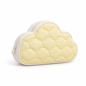 Makeup Bag Cloud Shape Puffy Quilted <b>Mini</b> Travel Wash <b>Pouch</b> Cream Yellow Single Layer Zipper Custom Logo - Product Image 1