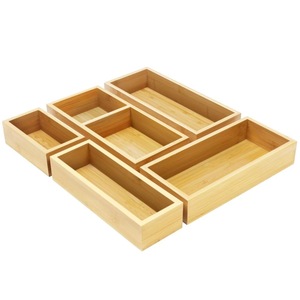 Bamboo Desktop <b>Storage</b> <b>Box</b> Set 4.5x9.8 4.7x10.5 3.5x5.7 4.5x10.5 3.5x9.2 Inch Rectangular Organizer Eco-Friendly Tidy <b>Drawer</b> - Product Image 3