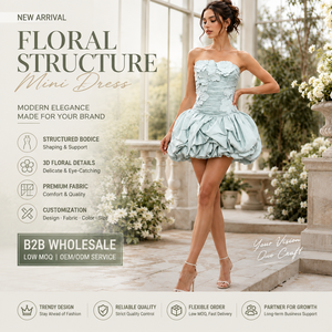 Robe de cocktail bustier mini élégante en spandex tissé avec détails floraux 3D pour <span class=keywords><strong>occasions</strong></span> festives – Fournisseur en gros - Product Image 1