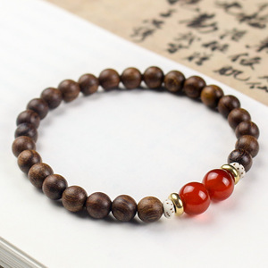 Golden Sandalwood <b>Bracelet</b> 6Mm <b>Red</b> Agate 8Mm Unisex Cultural Jewelry Everyday Wear - Product Image 2