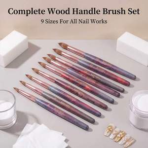 Kit de pinceaux à ongles en acrylique Kolinsky de qualité supérieure, 9 tailles, manche en bois marbré, virole en or rose pour extension d'ongles - Product Image 6