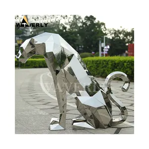 Custom Design Metal Panther Sculpture Geometric Tiger Leopard Art Stainless Steel Panter Panther Sculpture
