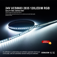 Bande LED RGB à pixels avec IC UCS8603, 120 LED, 24V, 10mm, PCB blanc, IP67, ultra-mince, haute luminosité 16 bits, câble redondant, pour la décoration de scène