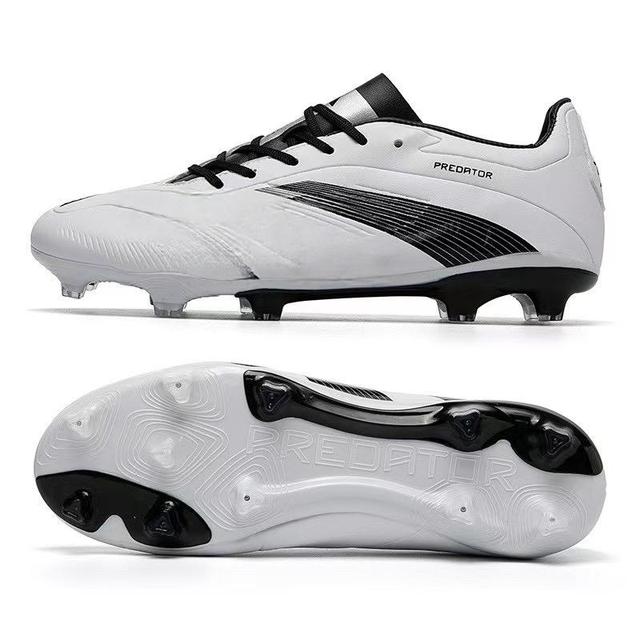 Men's Low-Top Lace-Up Outdoor FG Soccer Cleats with Long Studs - White/Black Multi-Color
