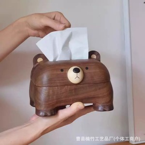 Caja de pañuelos de madera de nogal con forma de oso, 2L, hecha a mano, para almacenamiento en escritorio, hogar u oficina - Product Image 5