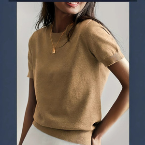 Cross-Border Hot-Selling 25 Summer-Autumn New Round-Neck <b>Short</b>-<b>Sleeved</b> Standard <b>Knit</b> Korean Cloak Loose Casual <b>Top</b> Women's - Product Image 4