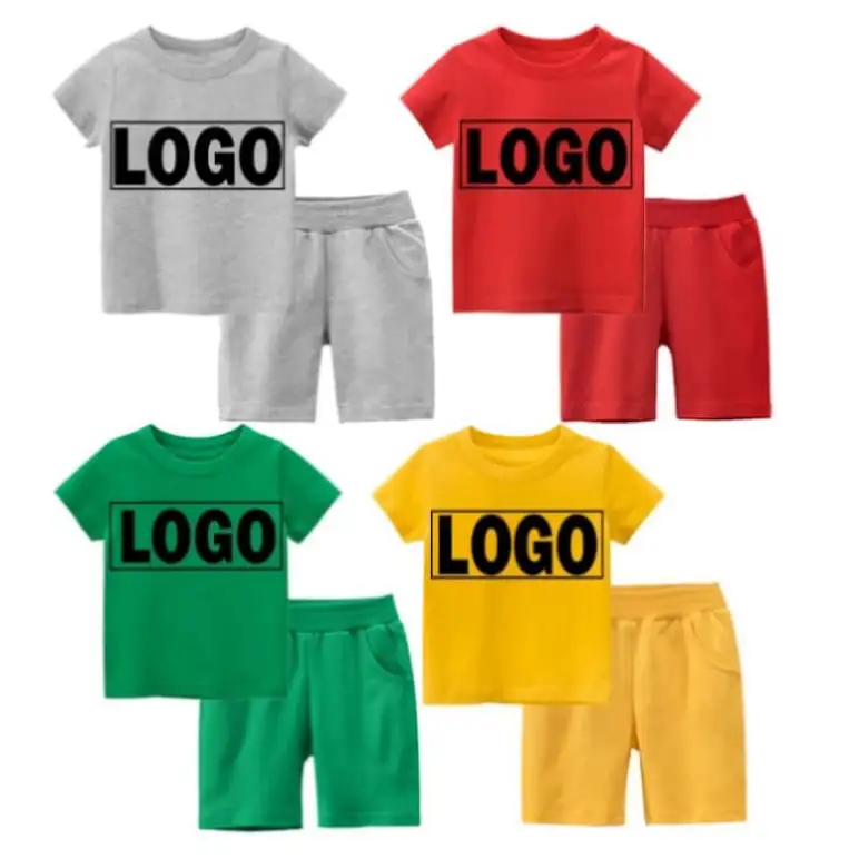 Set Joger Musim Panas Anak Mode 2022 Baju Tidur Anak Laki-laki Baju Olahraga Polos Kustom Kaos dan Celana Pendek Katun 100%/