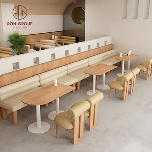 Tables carrées en bois avec pieds en colonne blanche et chaises rembourrées beige à dossier haut, ensemble de meubles pour restaurant, café, salon de thé - Product Image 2