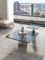 Table basse en verre de luxe léger, petite Table de salon domestique Champagne or de styliste en verre trempé Table de thé carrée table d'appoint