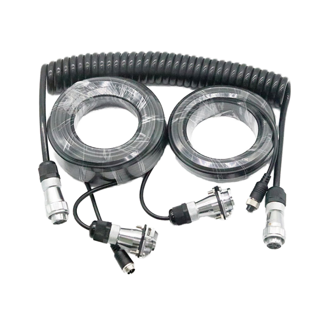 Tractor 5 7 Way 4P AHD 1080P 5.0inch Aviation Backup Camera Monitor Coiled Cable Truck Trailer Electric Power Video Wire Harness