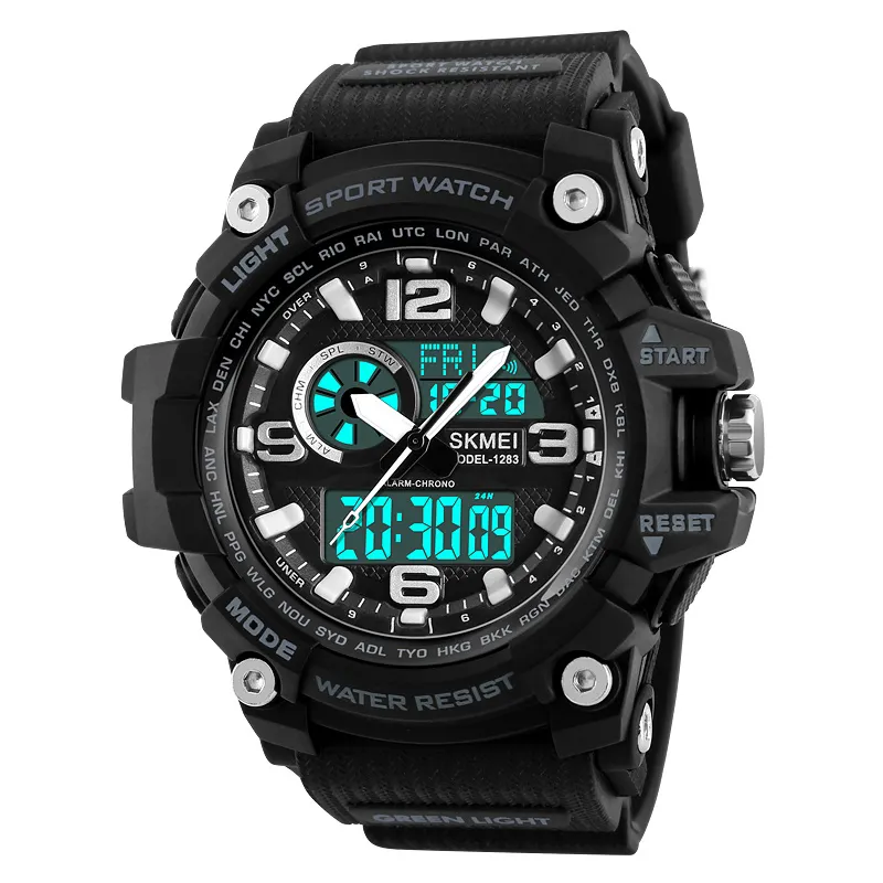 Skmei 1283 Men LED relojes unisex deportivos crongrafo Digital Display Waterproof analog Watch Male Sport analog watch for boys