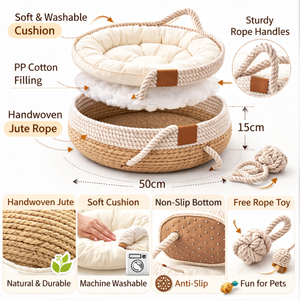 Lit pour chat chaud et solide, écologique, en herbe de roseau naturelle tressée, toutes saisons, emballage carton, fournitures pour animaux de compagnie, vente en gros - Product Image 3