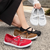 Chaussures décontractées en dentelle pour femmes, à enfiler, avec fermeture auto-agrippante, respirantes, ajourées, gris clair, confortables, faciles à porter, vente en gros, personnalisables