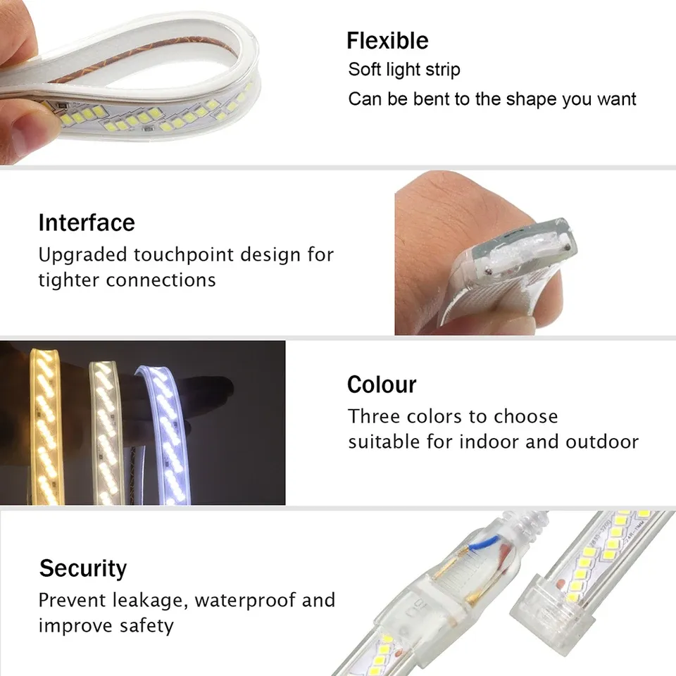 220V 110V SMD 2835 Oblique 5 Rows Rope Lights Super Bright IP67 Waterproof Outdoor Decoration 320LED/m LED Strip Light · image 5