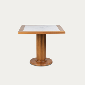 Mesa de bistró de diseño moderno con tablero cuadrado sinterizado, la mejor mesa de café de madera de teca con incrustaciones de hueso en la parte superior. - Product Image 1
