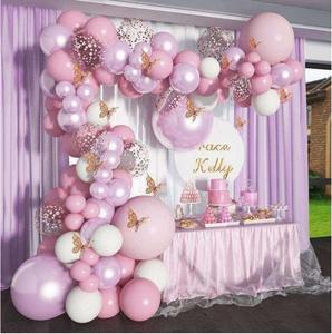 Kit de décoration de ballons LUYI, 140 pièces, guirlande de ballons en caoutchouc rose jetable, arche de confettis chromés violets, pour la fête des mères, mariage, fête - Product Image 1