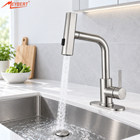 Robinet de cuisine extractible avec douchette, pivotant à 360°, monocommande, en acier flexible, pour hôtel et villa