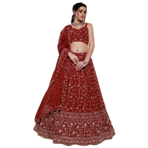 Belle Georgette Lehenga Choli à paillettes rouges avec Dupatta pour les robes de soirée - Product Image 1