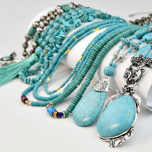 Collier long à pampilles en <span class=keywords><strong>pierre</strong></span> naturelle turquoise pour femme, collection 2026 – Parure de bijoux tendance - Product Image 1