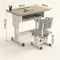 Ensemble bureau et chaise d'école à hauteur réglable, structure métallique, design moderne, mobilier d'étude pour enfants en classe