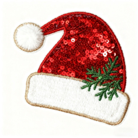 Badge brodé 3D personnalisé en tissu sergé avec broderie dorée, motif de Noël mignon à sequins, thermocollant pour vêtements et chapeaux
