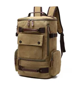 Fashion Men Double Shoulders Canvas Zipper Travel Bag Backpack
