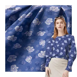 Custom 100 Katoen Voile Blauw Bloemen Organische Liberty Gedrukt Stof Katoen Digitaal Printen Stof Voor Vrouwen Kleding