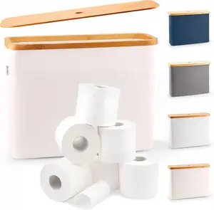 Cesta de papel higiênico com suporte para banheiro, organizador de madeira, cesta de bambu para banheiro, suporte para papel higiênico