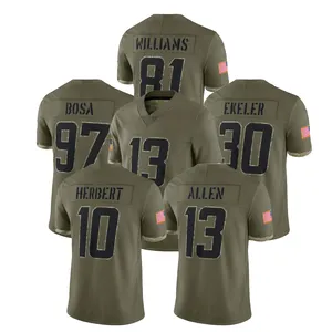 Camisas de futebol americano costuradas Los Angeles 2022 Saudação ao serviço 10 Herbert 13 Allen 30 Ekeler 81 Williams 97 Bosa