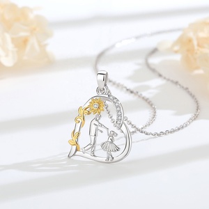 Gioielli per Famiglia, Collane con Ciondolo a Forma di Cuore <span class=keywords><strong>e</strong></span> Girasole Placcato Oro 18K, in Rame Placcato Rodio, per Padre <span class=keywords><strong>e</strong></span> Figlia - Product Image 4