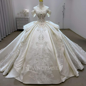 Lsjj144 Elegant Ivory Bridal Ball Gown Sweetheart Beaded Bodice <b>Silver</b> Applique Satin Draped Skirt Wedding <b>Dress</b> Chapel Train - Product Image 4