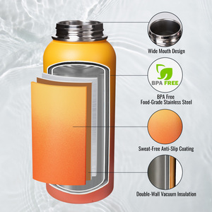 Bouteille d'eau isotherme sous vide de 32 oz, anti-fuite, avec couvercle à paille rabattable, en acier inoxydable anti-condensation, pour le camping et la randonnée - Product Image 3
