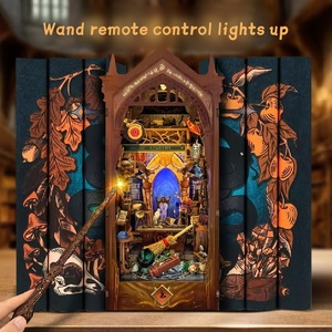 Kit de décoration de bibliothèque en bois 3D fait main, jouet de bricolage, <span class=keywords><strong>maison</strong></span> miniature avec lumière LED - Product Image 1