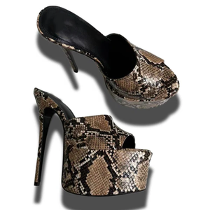 Mules de <span class=keywords><strong>Plataforma</strong></span> con Tacón de 16 cm, Diseño de Piel Sintética con Estampado de Pitón, Zapatos de Baile para Mujer, para Club, 2026 - Product Image 1