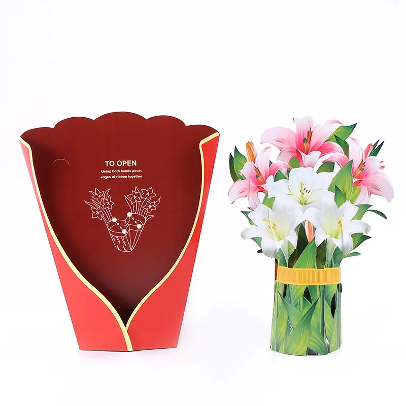 New Design Paper Flower Bouquets Vietnam Laser pop up card rose sunflowers 3D pop up Cards