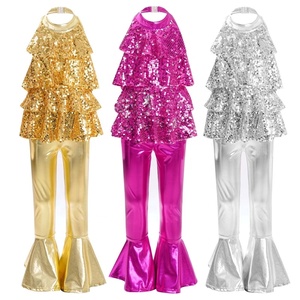 ชุดเต้นลาตินสำหรับเด็กผู้หญิงอายุ 6-16 ปี สำหรับการแข่งขัน ชุดเต้นแจ๊ส ชุดลีโอตาร์ดพร้อมกางเกงเมทัลลิก ชุดเต้นสมัยใหม่สำหรับการแสดงในโรงเรียน - Product Image 1