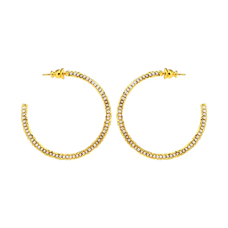 Cercle boucles d'oreilles pour femmes PVD 18K plaqué or boucles d'oreilles perle bijoux de mode fabricant en gros