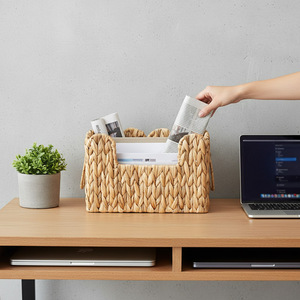 ชั้นวางนิตยสารแบบทอโบไบ 30X20X13 ซม. ตะกร้าเก็บของจากหญ้ามะระสำหรับจัดระเบียบบนโต๊ะ - Product Image 3