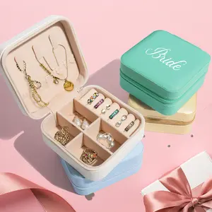 PU Leather Travel Jewelry Box com Noiva, Bridesmaid Gifts Presentes de aniversário para meninas e mulheres