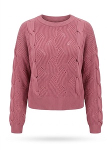 เสื้อสเวตเตอร์ไหมพรมสีชมพูแบบครอป คอกลม สำหรับผู้หญิง สวมใส่สบายๆ - Product Image 2